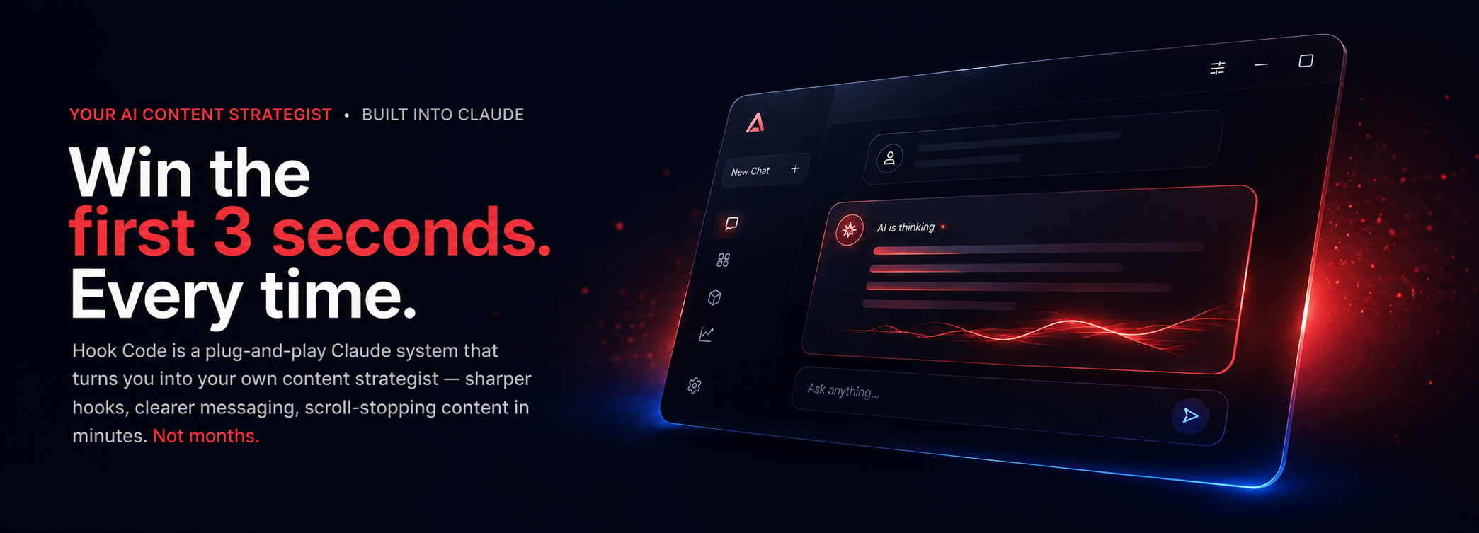 "Hook Code — Win the first 3 seconds, every time. AI content strategist built into Claude." 