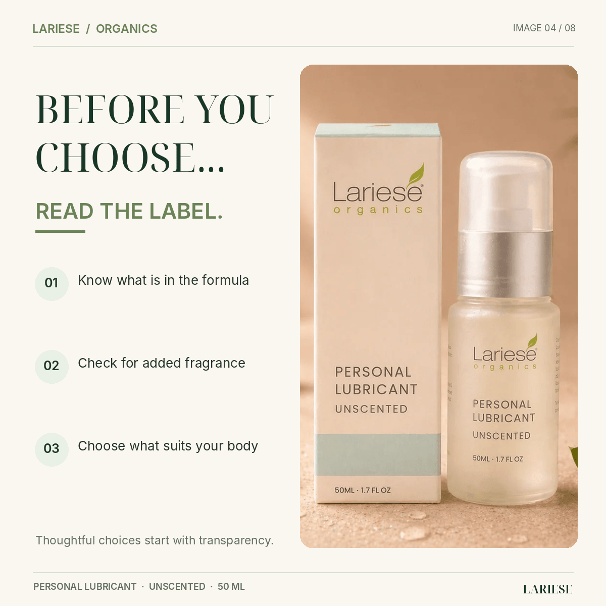 Unscented Personal Lubricant - Lariese Organics